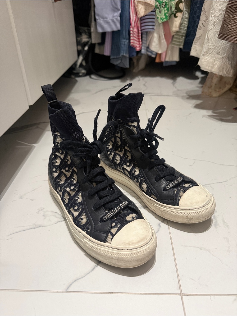 Dior Black & White Oblique High-Top Sneakers